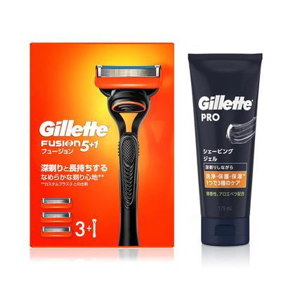 Gillette Fusion Manual Main Unit 3 Replacement Shaving Gel 175ml Shaving Razor for Sensitive Skin Men (with Blades) + [Set Purchase] Men's