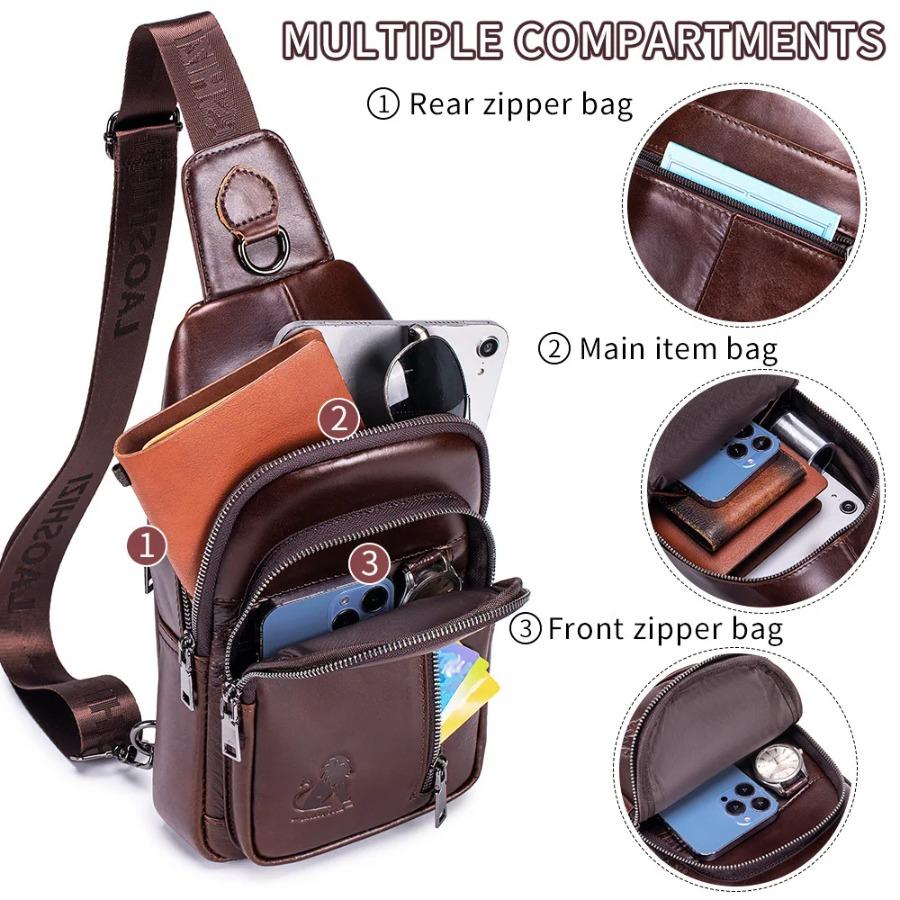 Men's Leather Chest Bag, Large Capacity Travel Crossbody Bag, Luxurious Designer Men's Bag, Outdoor Sports Shoulder Bags