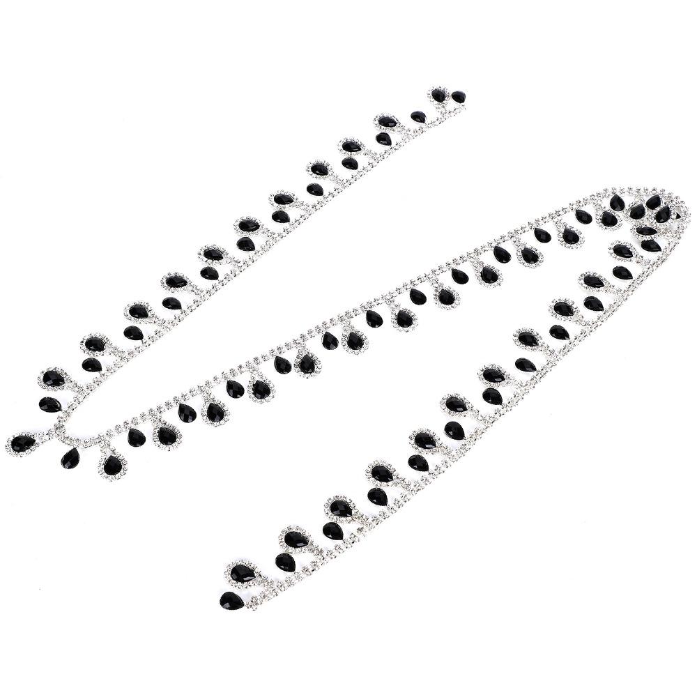 1pcs Glass Drop Beads Rhinestone Fringe Trim Black Color Beaded Fringe Ribbon Clothing Accessories