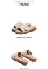 Red Dragonfly Women's Genuine Leather Non-slip Summer Slippers - Hollow Flat Bottom Cowhide Sandals for Middle-aged and Elderly.