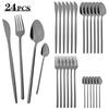 24pcs Black Mirror Dinnerware Set Knife Fork Coffee Spoon Cutlery Set Stainless Steel Flatware Western Party Kitchen Tableware