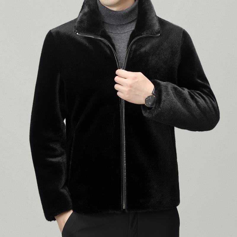 Men's Golden Mink Velvet Winter Coat 2025: Middle-Aged Fashion, Casual Warm Fleece Jacket, Loose Fit Outerwear