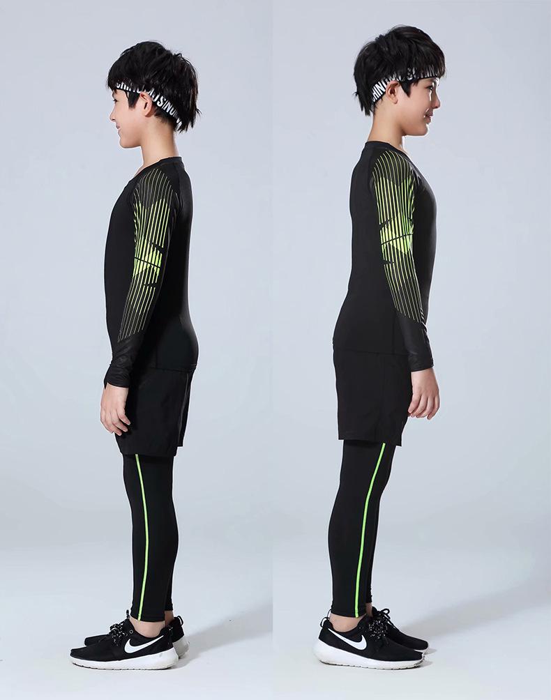 Drie delige compressie fitness set voor Heren, Dames & Kinderen - Sneldrogend: Top met lange mouwen, Legging en Hardloopkleding.