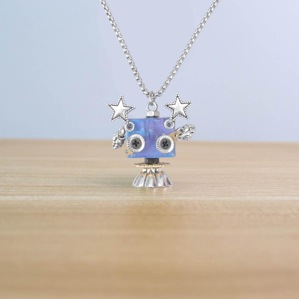 Punk Collarbone Chain Wooden Steams Robot Pendant Necklace Adjustable Length Clavicle Chain Jewelry for Women Girls