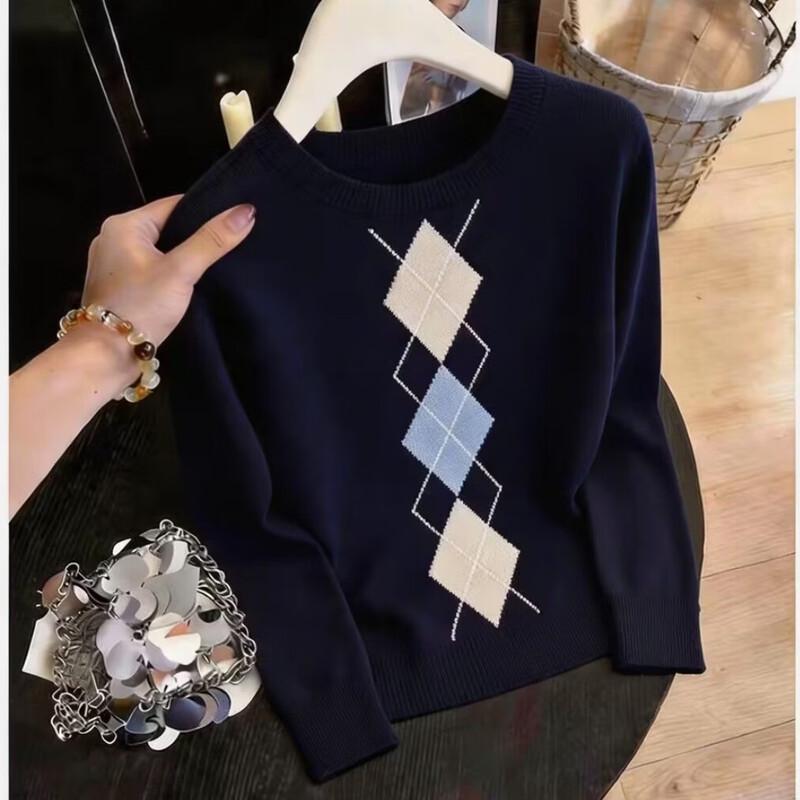 ZOSOUL Damen Preppy Argyle Strickpullover