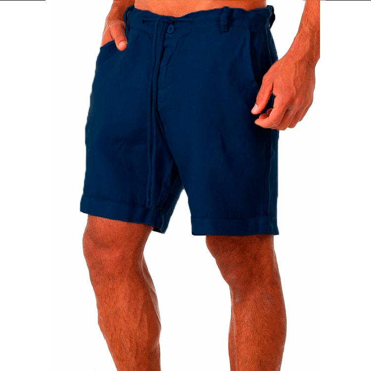 Men's Cotton Linen Lace-up Casual Shorts - Summer Plain Color, Five-Point Length