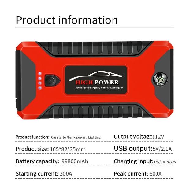 Avviatore Portatile per Batteria Auto Avviatore di Emergenza per Auto 99800mAh Auto a Benzina Diesel Alimentatore di Avviamento di Emergenza 12V Per Auto