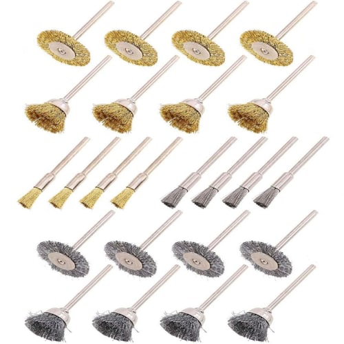 SensaBliss Wire Brushes, Router Brushes, Drill Brushes, 24-Piece Set with 3mm Shanks, 3 Types: T-Shaped, Bowl-Shaped, and Pen-Shaped, Abrasive Brushes