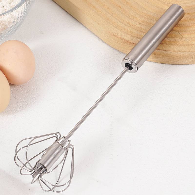 Stainless Steel Handheld Egg Beater With Rotating Whisk For Baking And Cooking