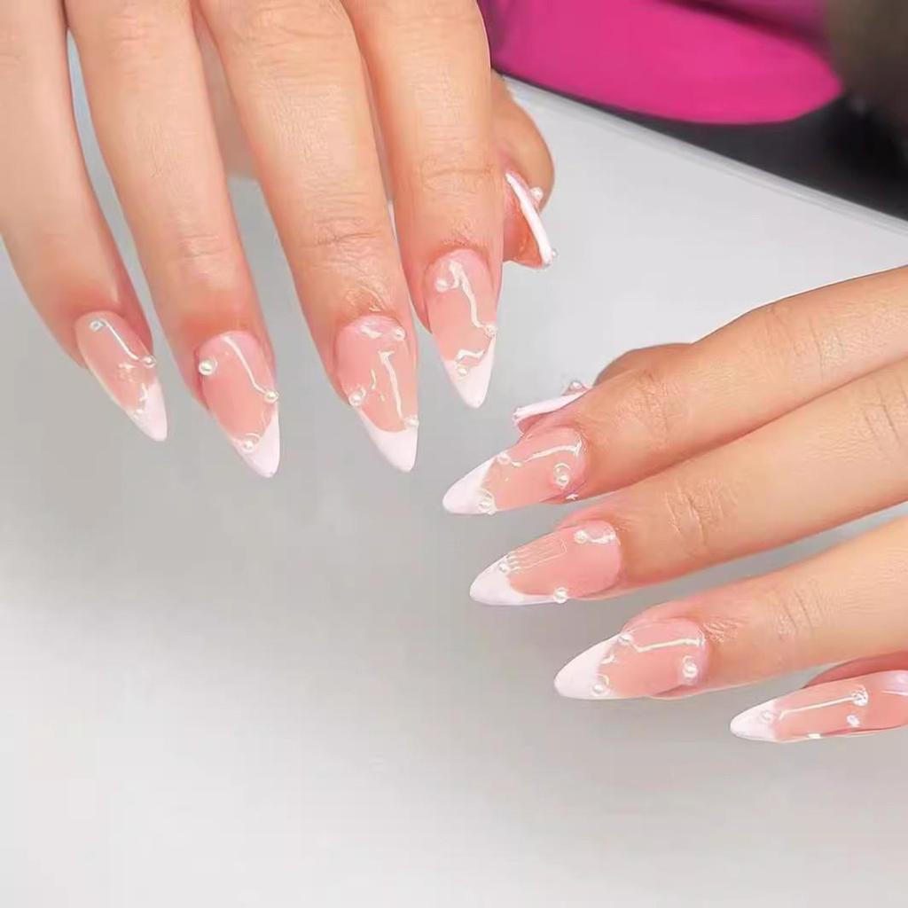 High-End French Almond Press-On Nails - Medium-Long, Stylish & Elegant