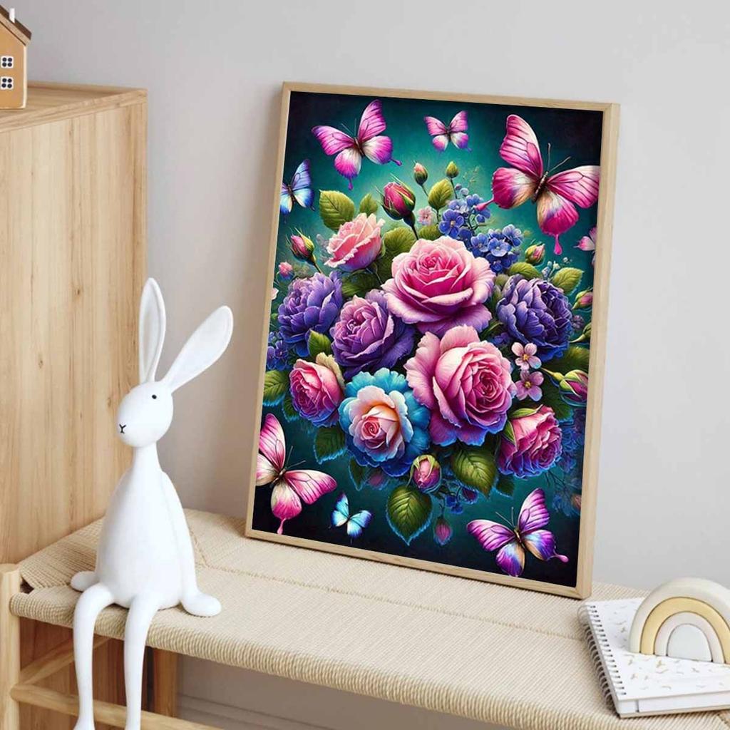 Flower Butterfly Diamond Art Piece Set, 5D DIY Full Diamond Dot Painting Cross Stitch Craft Decoration Home Wall Ornaments
