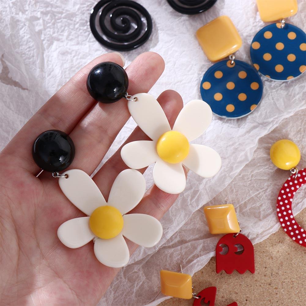 New Fashion Geometric Women Polka Dot Round Acrylic Drop Earrings Ear Stud Dangle Earrings