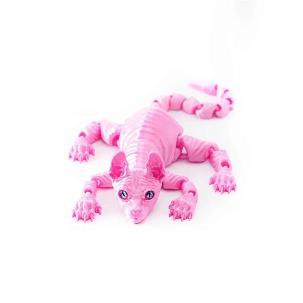3D Tištěná Kočka Sphynx Zvířata Hračka Realistická Bezsrstá Figurka Kloubová Kočka Fidget Hračka pro Milovníky Koček Sběratel Domácí Dekorace