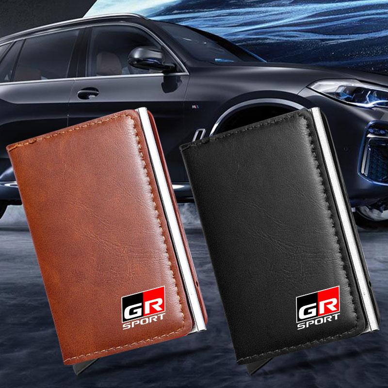 1Pcs ID Credit Card Holder Mini RFID Wallet Automatic Pop up Bank Card Case for Toyota GR Sport MN Hiace Estima Hilux Rav4 Supra