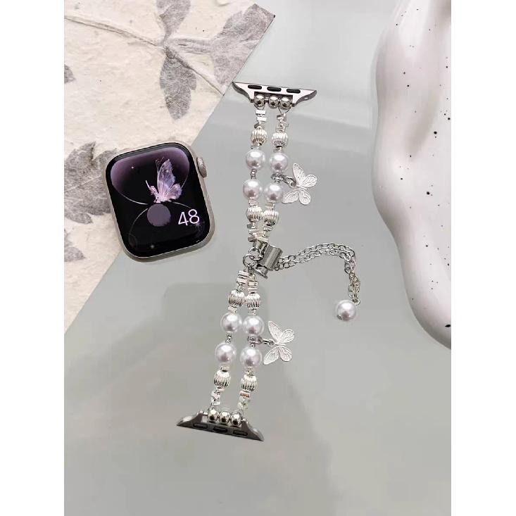 

New Butterfly Strap Beads For Apple Watch band women link Series 11/8/7/6/10/9 40mm 41mm 38mm 42mm 44mm 45mm 46mm 38mm40mm41mm серебряный