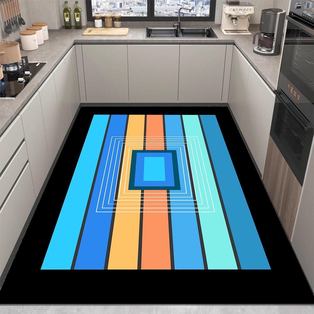 Modern Stripe Print Rug Non-slip Kitchen Floor Mats Living Room Coffee Table Mat Washable Carpet for Living Room Bedroom Decor