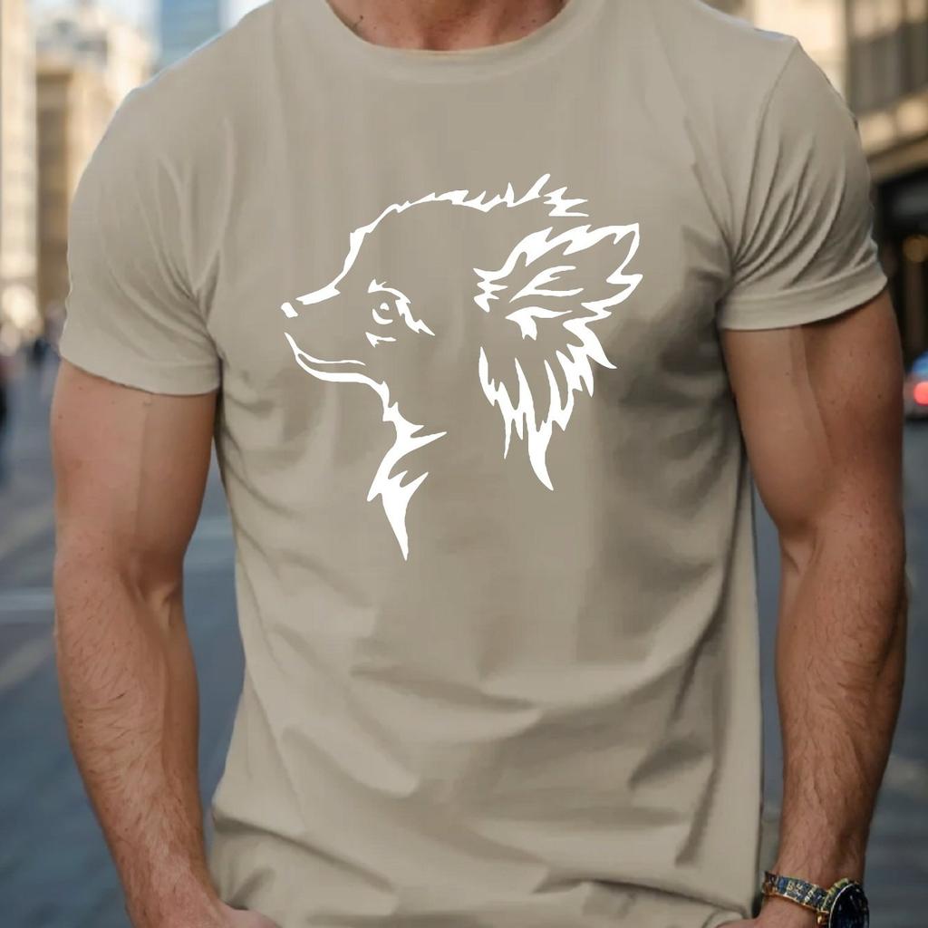 Chihuahua Hund Umriss Grafikdruck Herren Baumwolle T-Shirt Lässig Rundhals Kurzarm T-Shirt