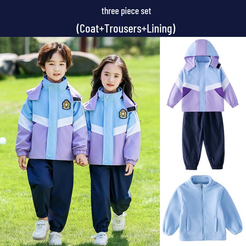 Primary School Windbreaker Three-Piece Uniform Set for Kindergarten and First Grade Students