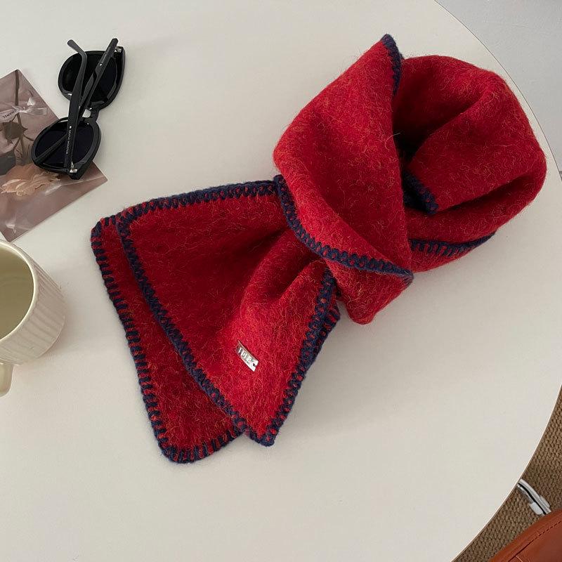 Angola Red Knitted Scarf - Winter Protection, Korean Style, Christmas Shawl for Men & Women