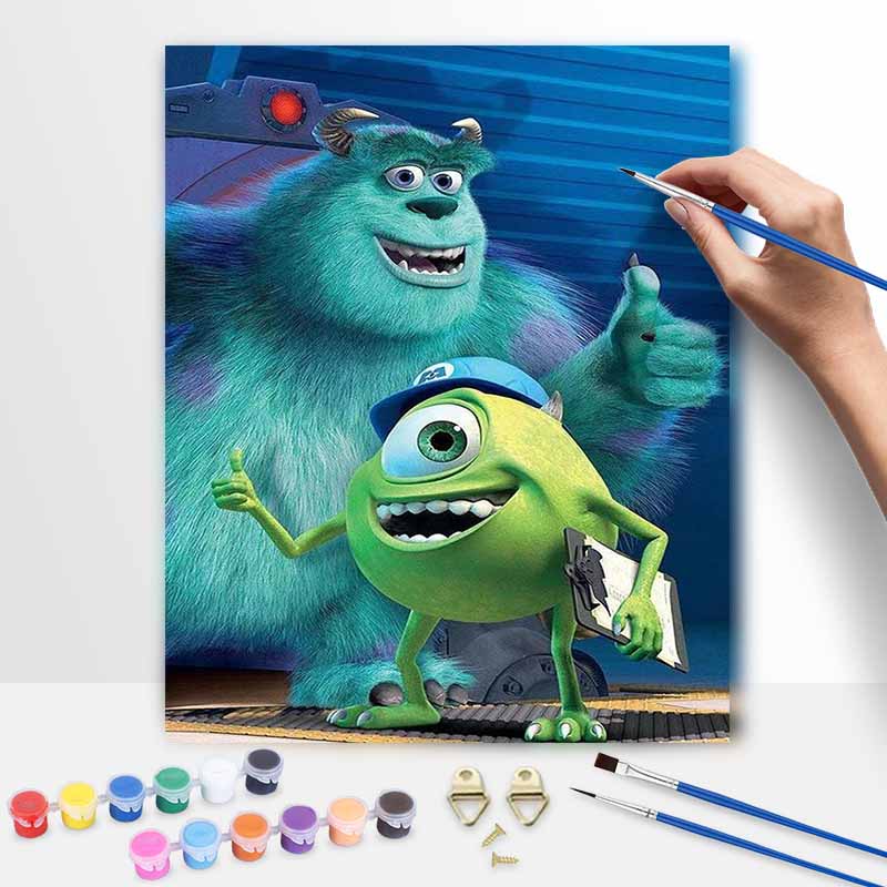 Disney oil painting Monsters Inc Sulley Mike Wazowski art handmade diy painting home decoration gift 20x30cm
