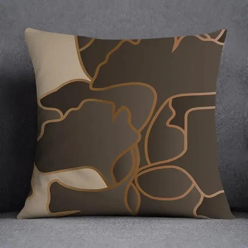 Moderne Luxe Zwart Goud Geometrische Lijn Kussensloop Perzik Huid Vierkante Sierkussenhoes Voor Bank Woonkamer Huisdecoratie 40X40