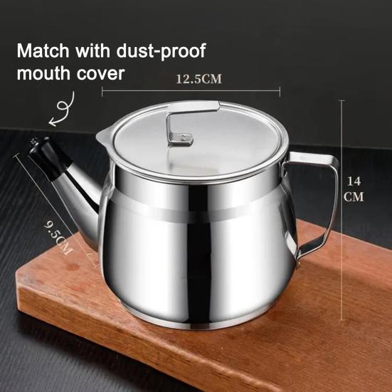 Stainless Steel Oil Filter Container with Fine Mesh 1500/2000ml Heat-Resistant Kitchen Oil Jug for Frying Lard Grease Storage Rust-Proof
