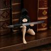 Decorative Seated Figurine Ghost Girl Hooded Sculpture, Ethereal Mysterious Statue, Gothic Whimsical Garden Ornament Queen Character Robe for
