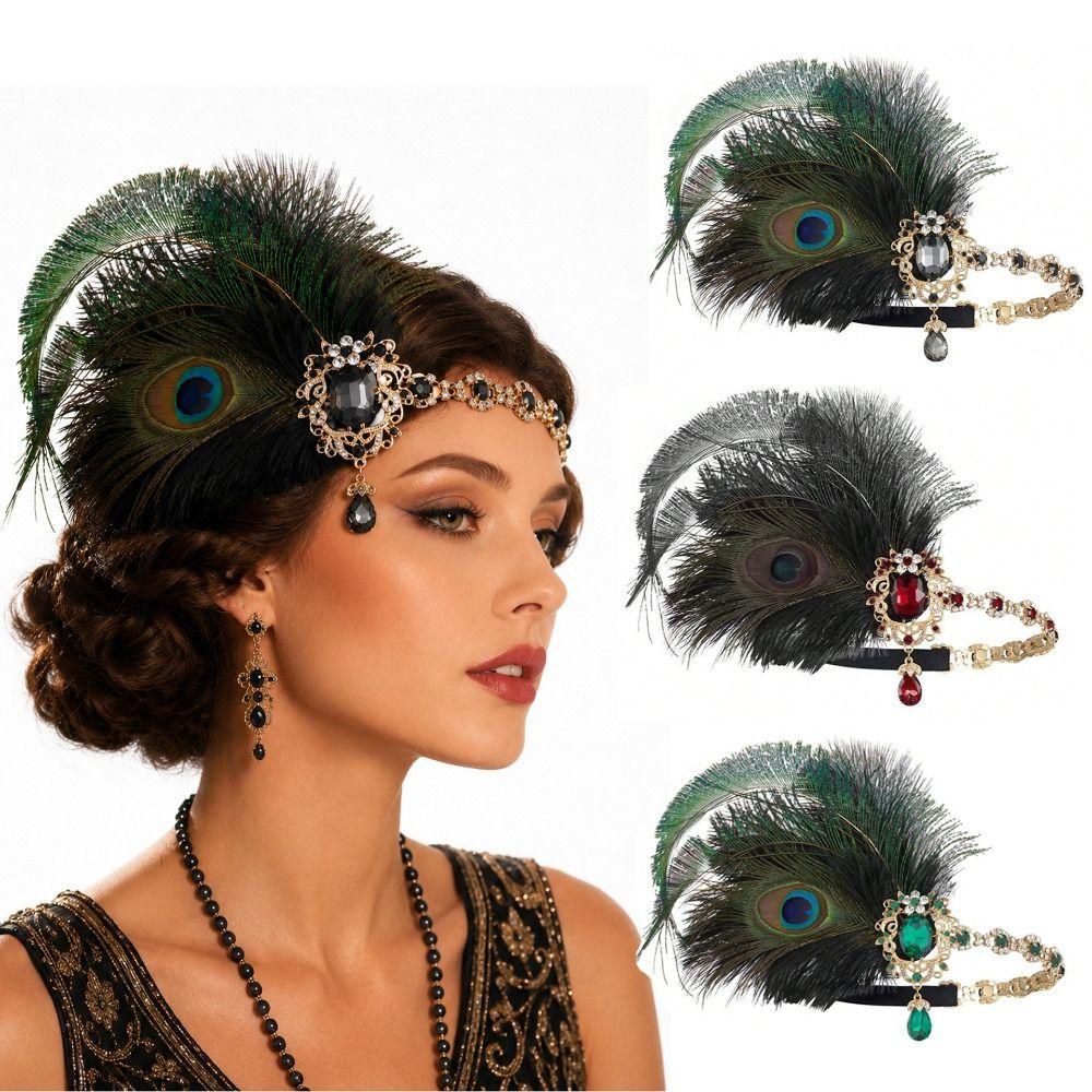 Vintage Gatsby Style Feather Headband Fascinator Masquerade Hair Band Makeup Party