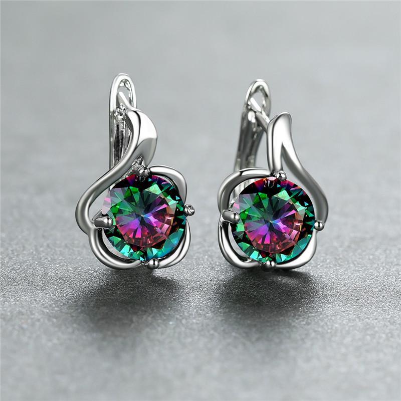 Red Green Zircon Round Stone Female Crystal Hoop Earrings Boho Silver Color Wedding Jewelry For Women