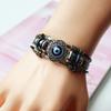 Lucky Eye Turkish for Evil Eye Bracelets For Men Women Punk Style Flower Handmade Jewelry Multilayer Black Leather Bangl