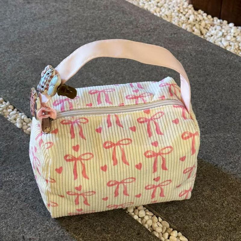 2025 Bow Print Corduroy Large Capacity Zipper Cosmetic Bag Storage Bag Women S Handbag