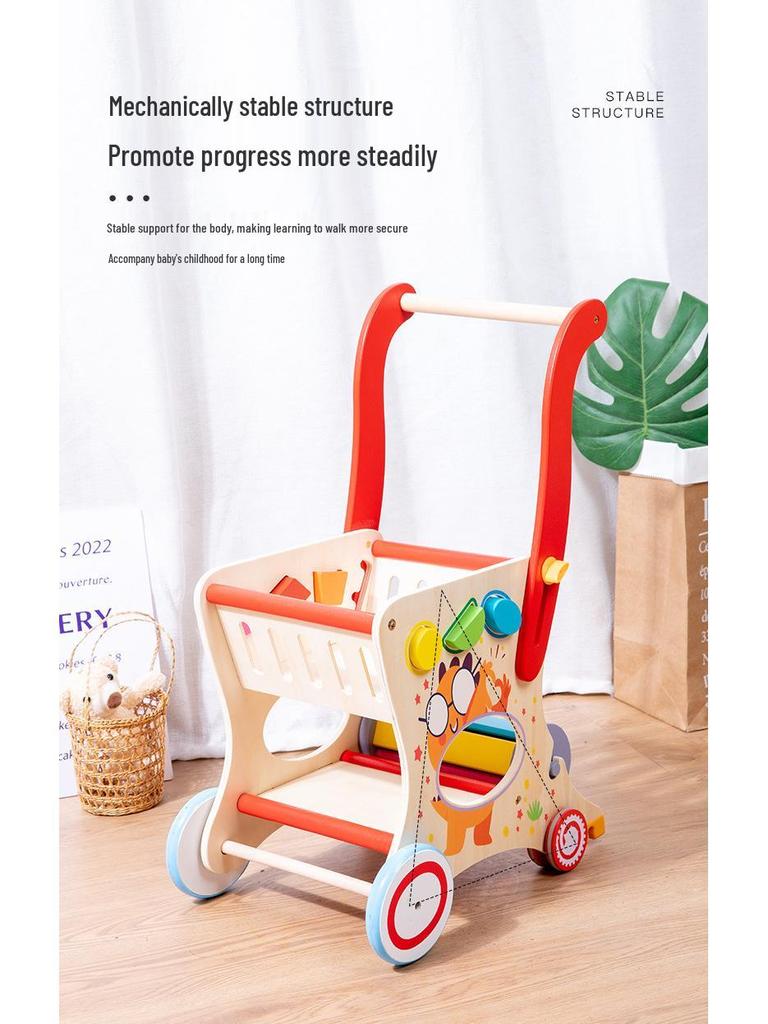 Multifunctional Wooden Child's Push Toy Shopping Cart and Walker