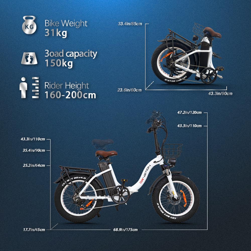 Bicicletă Electrică Pliabilă Drvetion 20" Motor 750W Bicicletă Electrică de Oraș 48V 20AH Frâne Mecanice Autonomie Maximă 110Km Sarcină 150Kg CT20