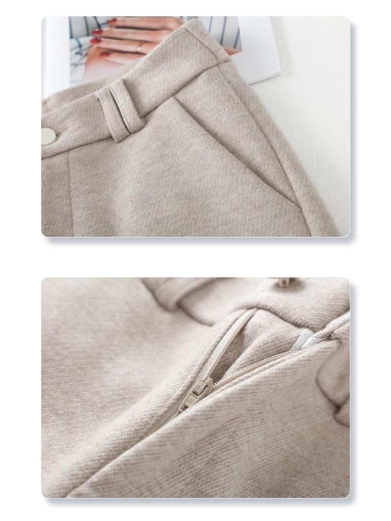 Oatmeal Acetate Wool Flannel Wide-Leg Pants - Women's 2024 Soft Cashmere Straight-Leg, Perfect for Autumn & Winter