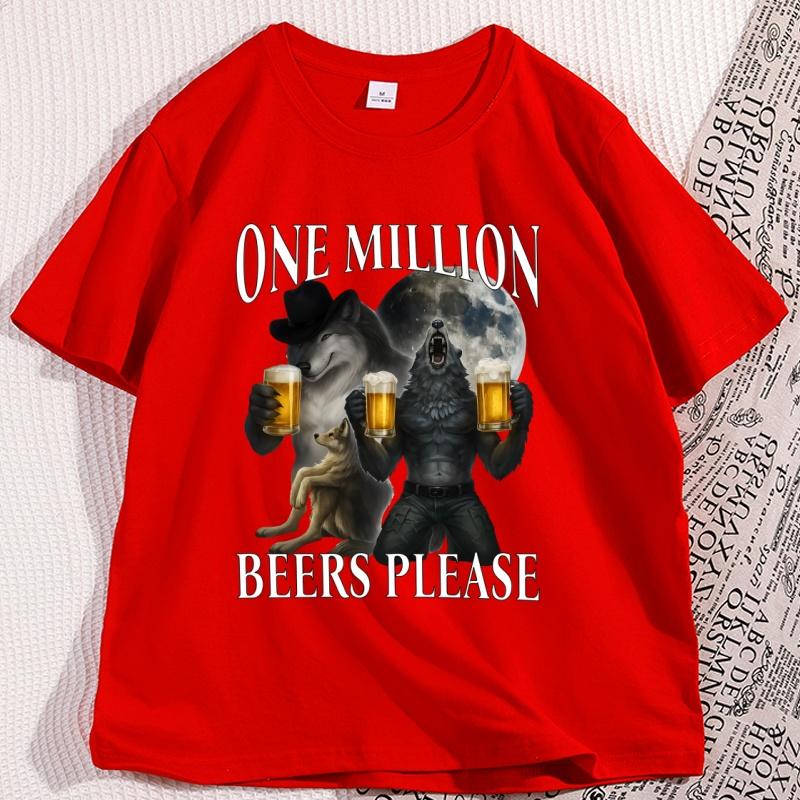 One Million Beers Wolf Meme TShirt Men Funny Werewolf Meme T Shirt Humor Short Sleeve Beer Tee Shirts Clothes S