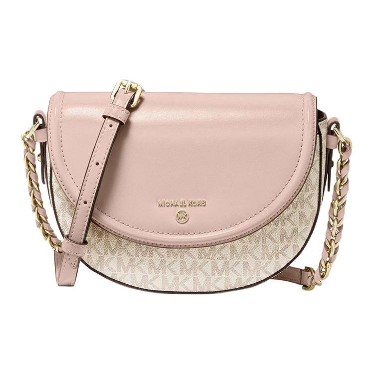 

New MICHAEL KORS Jet Set Charm Cow Leather Saddle Bag, Shoulder Bag, Crossbody Bag Medium Women s Vanilla White & Nude Pink 32T0GT9C6B-173 22.1*6.6*16.0CM