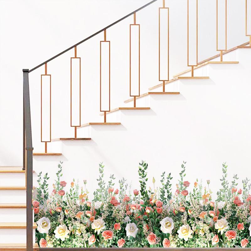 Wall Decals for Living Room Bedroom Minimalist Skirting Board Flowers Roses Plants Creative Waistline Background Wall Art Paintings Home Decor