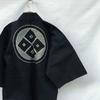 [USADO] Happi Coat Antigo Índigo, Raro Emblema de Quatro Olhos em Canto, Hanten Vintage do Período Taisho-Início do Showa, Algodão Aizome Japonês, Emblema Familiar Raro