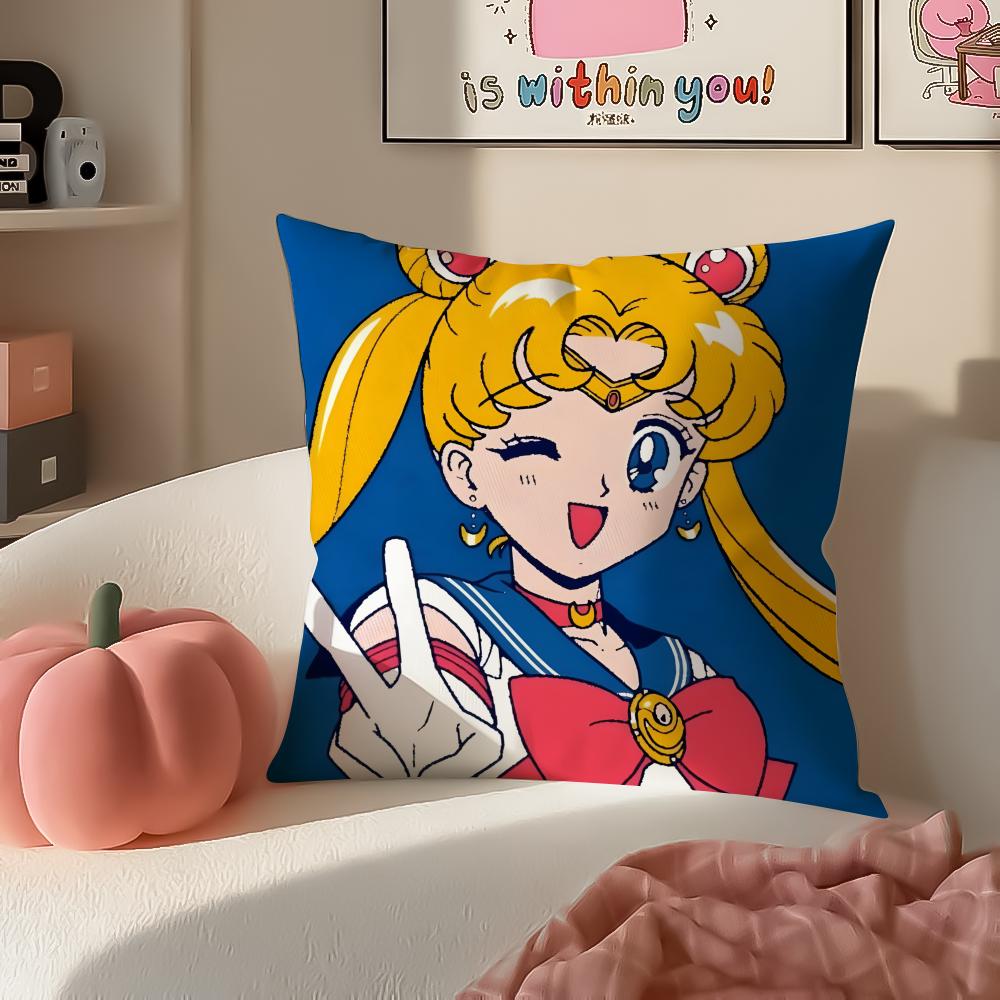 Magical Girly Cute Anime SSailor MMoon Cushion Cover Pillowcase Short Plush Invisible zipper Room Sofa Cushion Cover