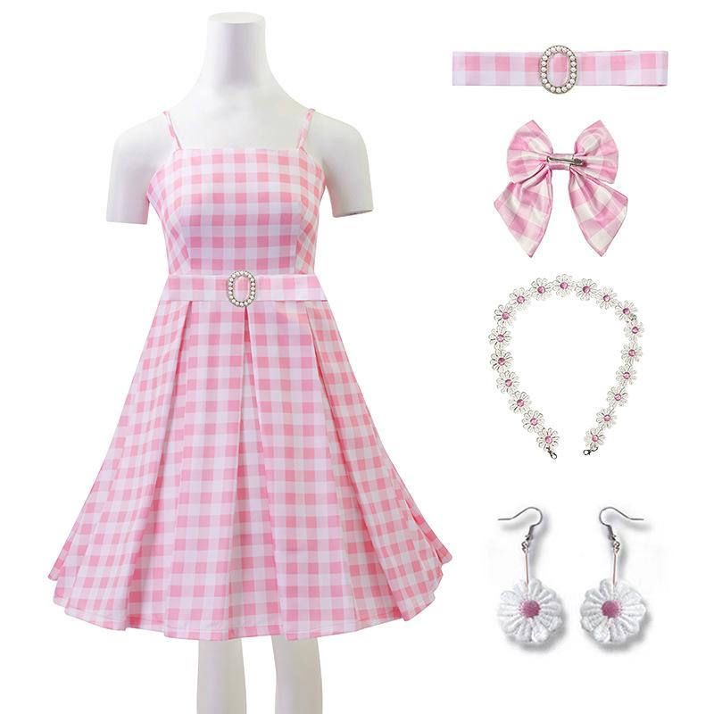 

Розовый милый модный винтажный клетчатый костюм для косплея на шнурке, длинное платье с высокой талией, женское модное платье, женская одежда для косплея XXL