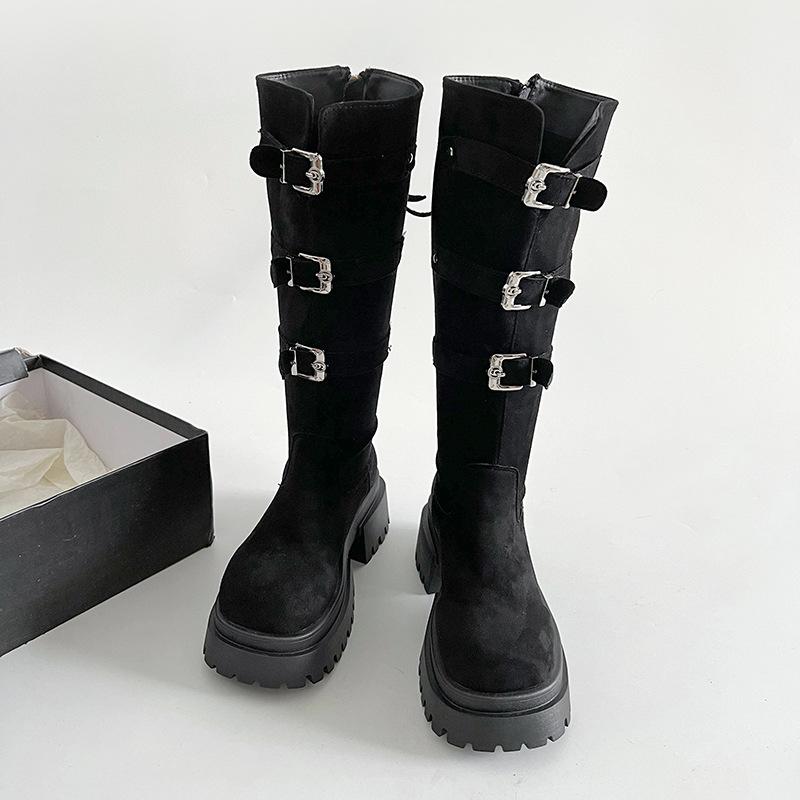

Высокие сапоги на платформе женские туфли на плоской подошве из замши модная зимняя обувь женская 2025 трендовая дизайнерская обувь для ходьбы готические туфли челси Botas Mujer De Zapatos 40 чёрный