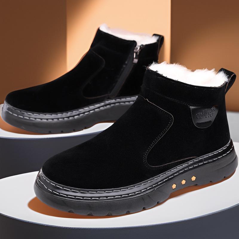 

Толстые теплые мужские ботинки, кожаная обувь, мужские зимние зимние ботинки, мужская повседневная обувь с высоким берцем на меху и бархатные ботильоны, мужские 46 чёрный