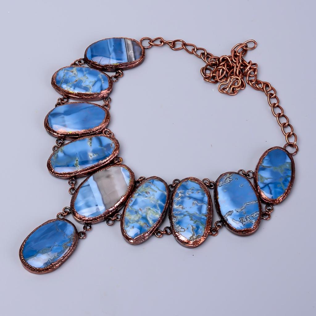 Natural Owyhee Blue Opal Copper Mother Gift Electroformed Chain Necklace Jewelry V-83