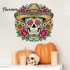 Removable PVC Holiday Murals Flower Skull Wall Sticker, Day of The Dead Decorative Customizable Vinyl Graphics Decals, Waterproof Stickers for Windows