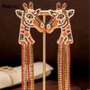 Vintage Giraffe Fringe Earrings Full Pavé Rhinestone Dangle Earrings Whimsical PD2427