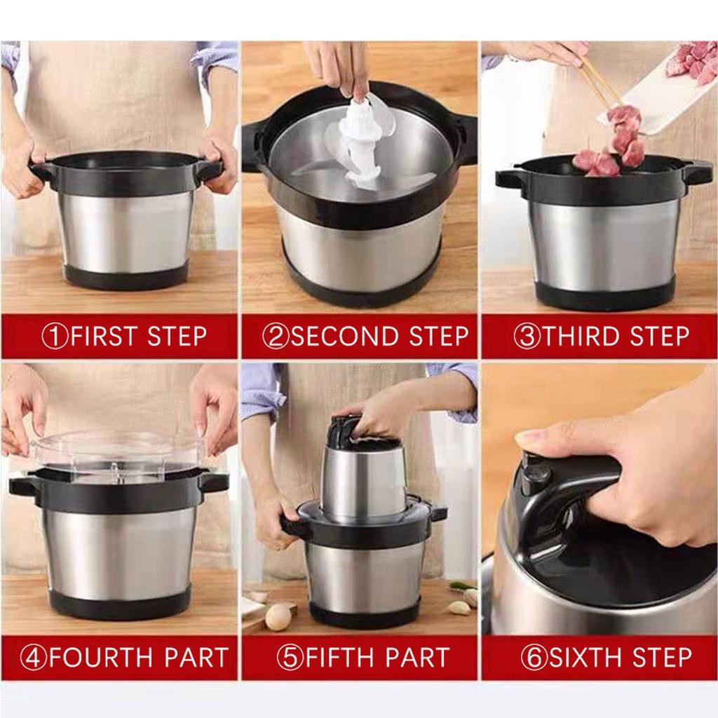 6L Electric Meat Mixer Blender Grinder with Double Knife Stainless Steel Electric Chopper Automatic Mincing Quiet Food Blender