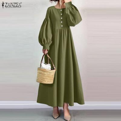 Women Casual Round Neck Loose Long Sleeve Dress