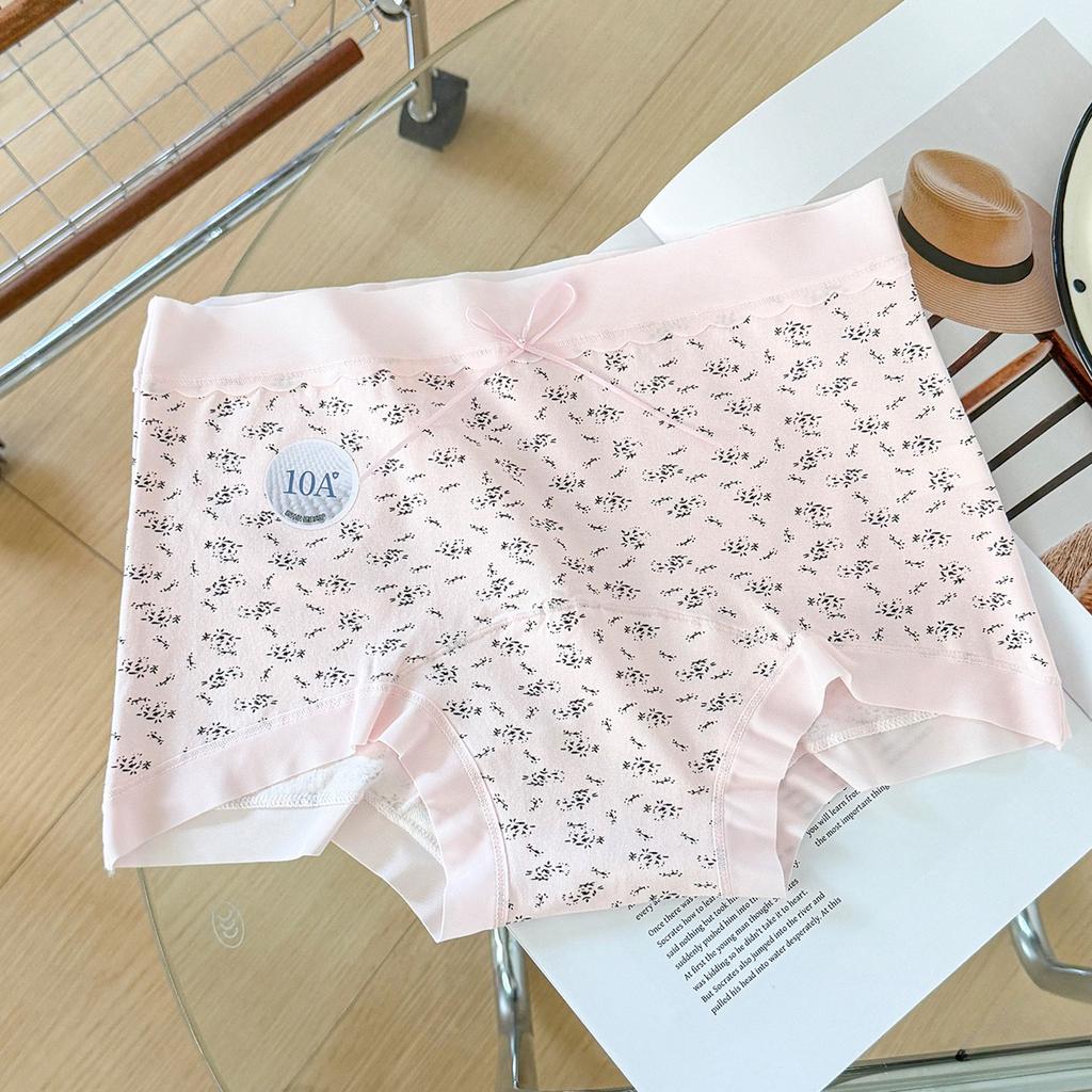 Ladies' New Summer All Match Sweet Floral 10A Antibacterial Cotton Extended Mid Waist Panties