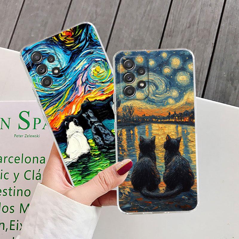 Cat Van Gogh Starry Night Painting Phone Case For Samsung Galaxy A56 A57 A37 A55 A54 A36 A35 A26 A25 A16 A17 A07 A52 A21s Cover