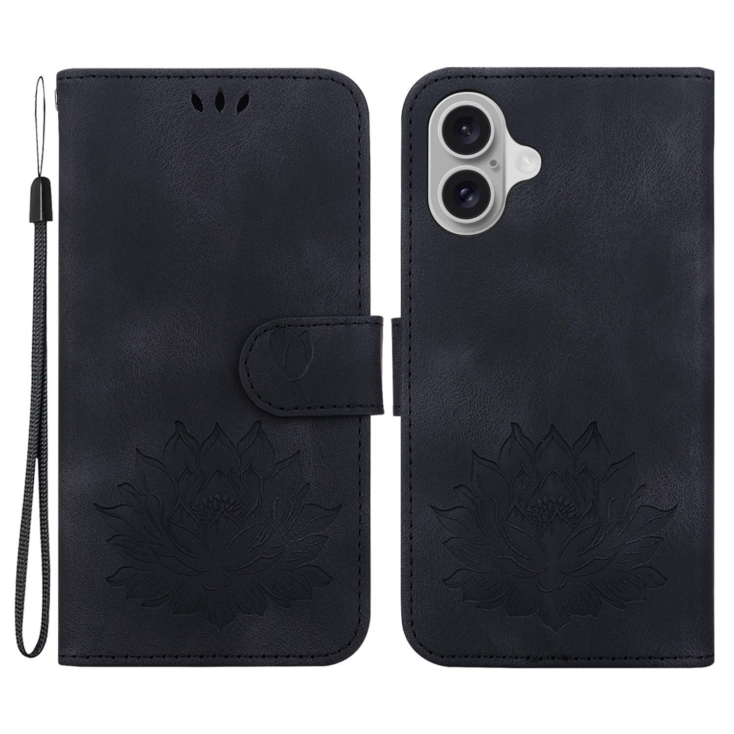

For iPhone 16 Phone Case Lotus Imprint Leather Stand Wallet Cover